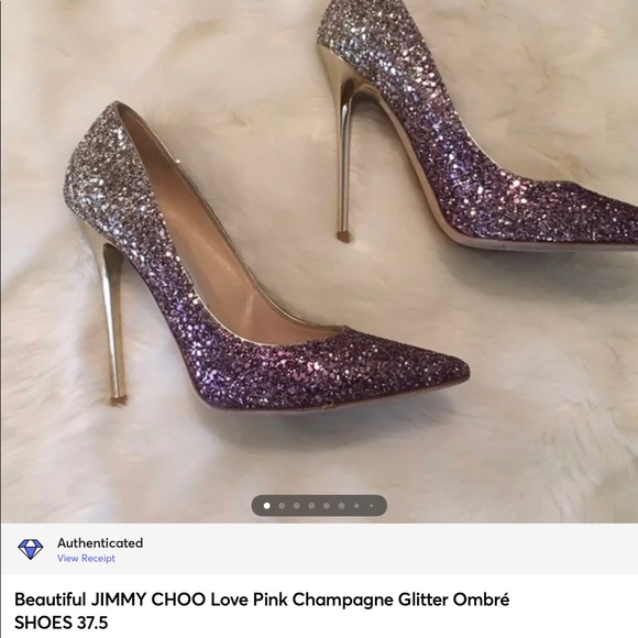 Beautiful Authentic JIMMY CHOO Rose Pink Champagne Glitter Ombré Pump SHOES 37.5 - Picture 9 of 9